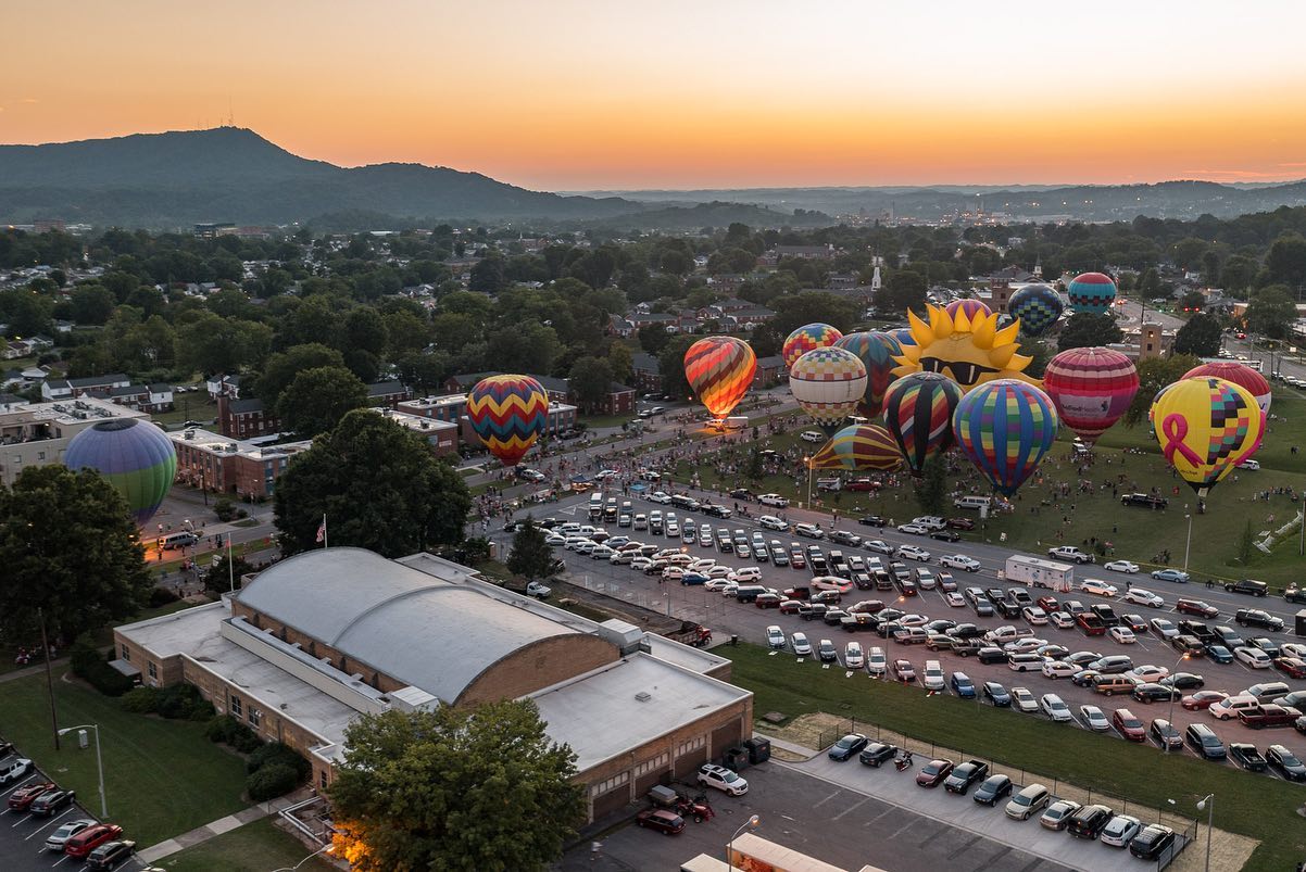 Aerial view of downtown Kingsport during Fun Fest season